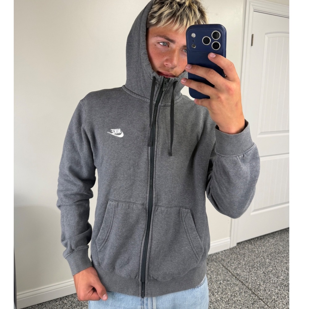Nike Mens Full Zip Hoodie Gray Fleece Sweatshirt Tech Style Size M